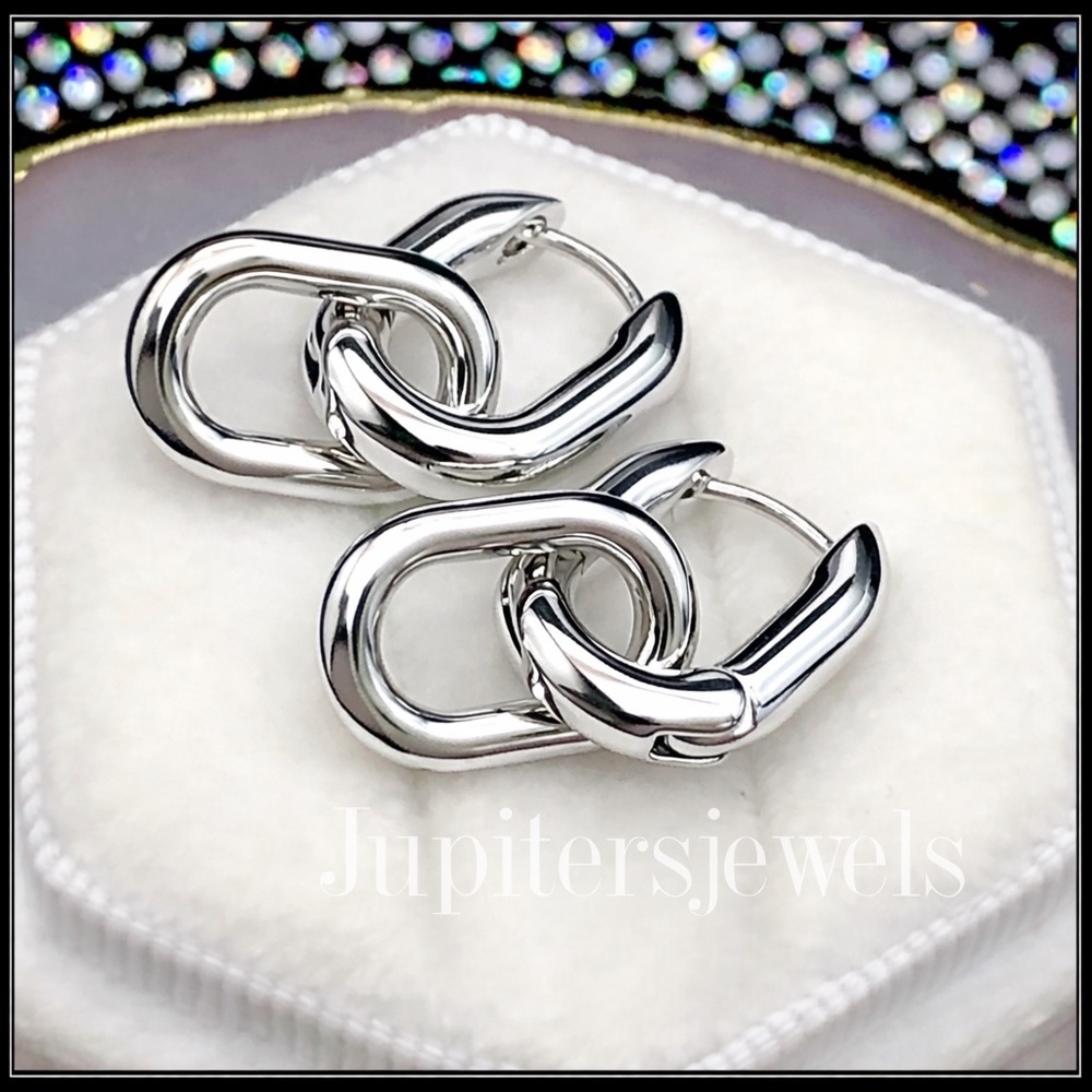 Clearance! New Silver Double Link Convertible Hoop Earrings - Picture 4 of 5